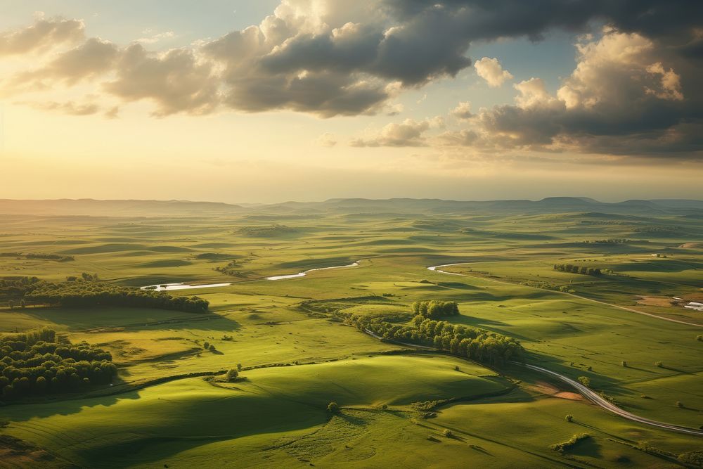 Rolling agricultural land landscape outdoors horizon. AI generated Image by rawpixel.