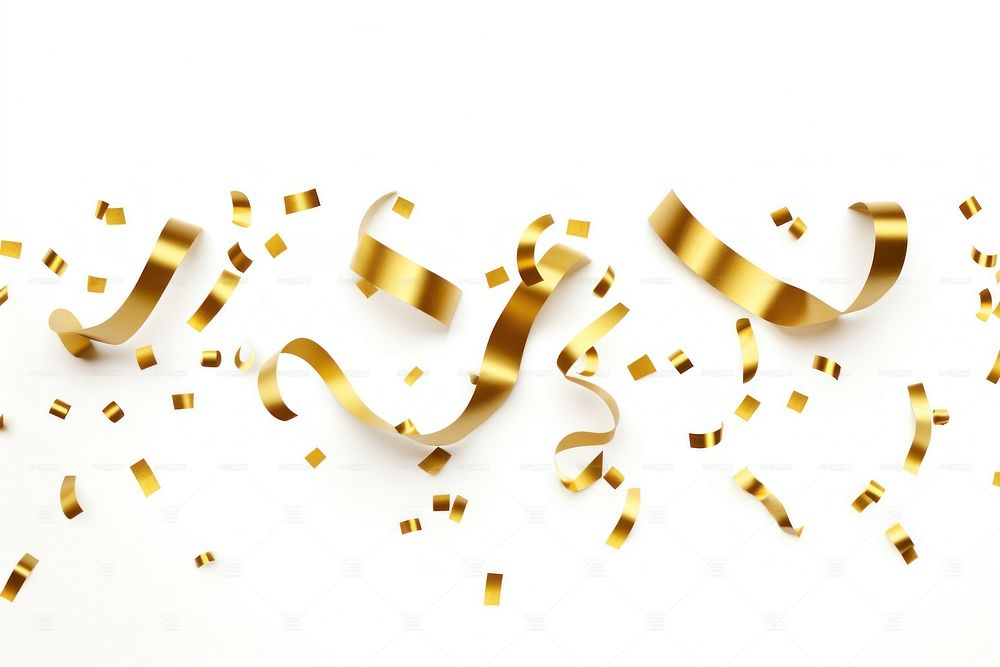 Falling gold confetti ribbon backgrounds white background celebration. AI generated Image by rawpixel.