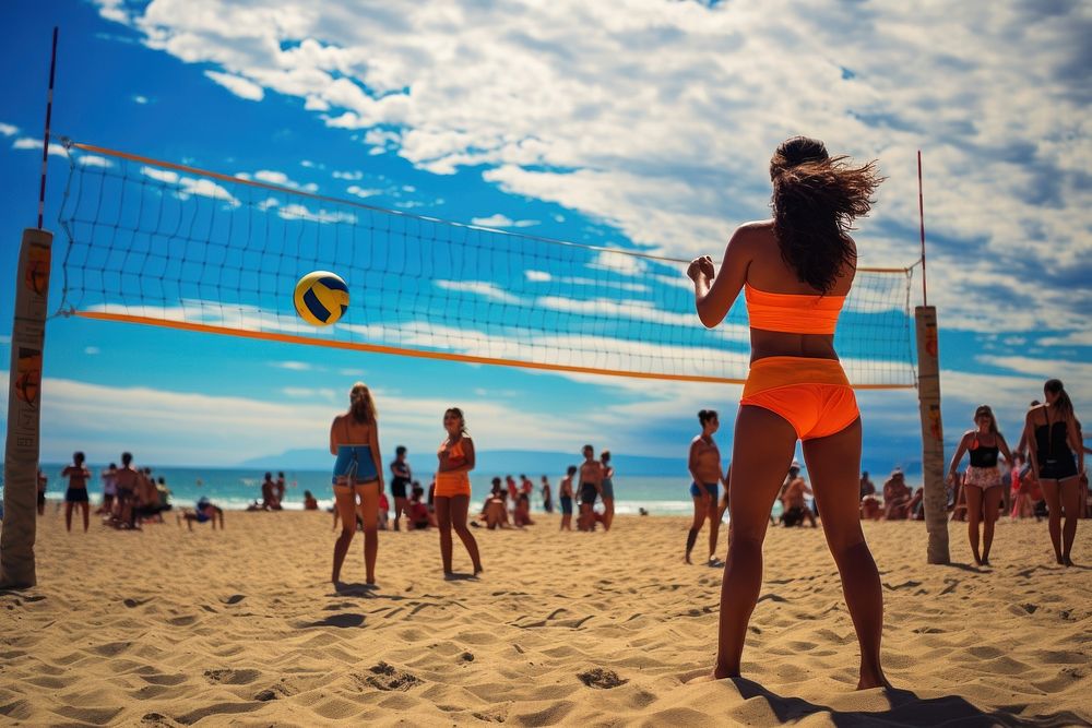 Latina volleyball sports beach. AI generated Image by rawpixel.