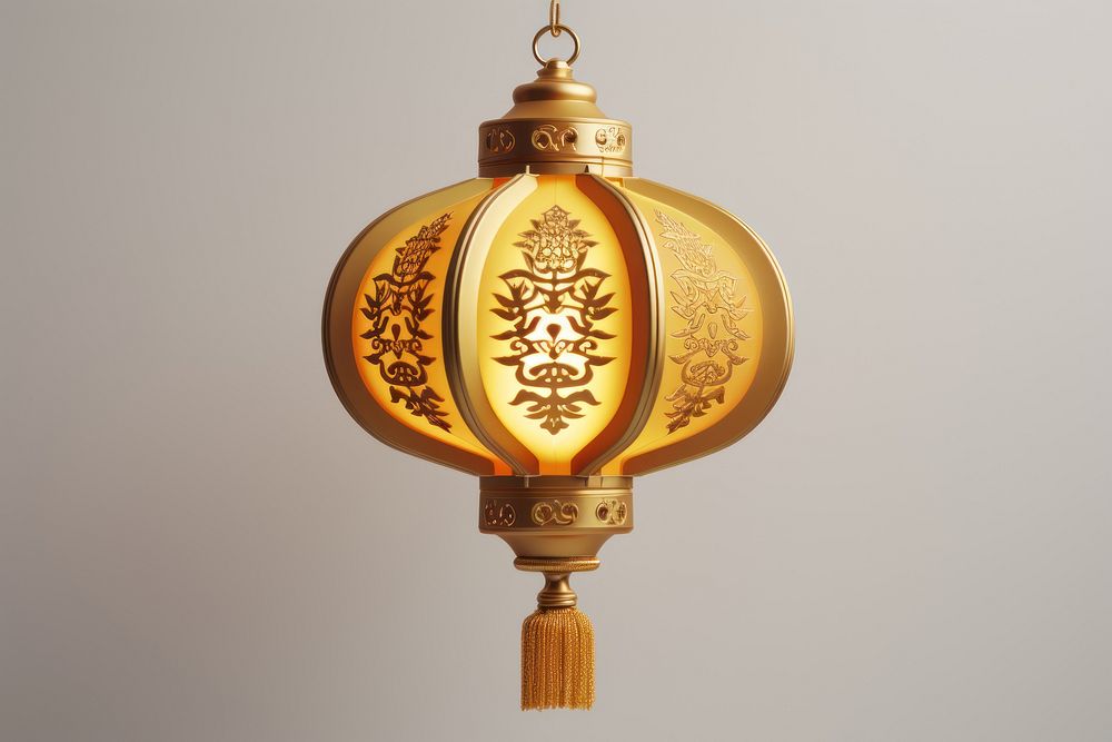 Chinese gold lantern lamp architecture illuminated. AI generated Image by rawpixel.
