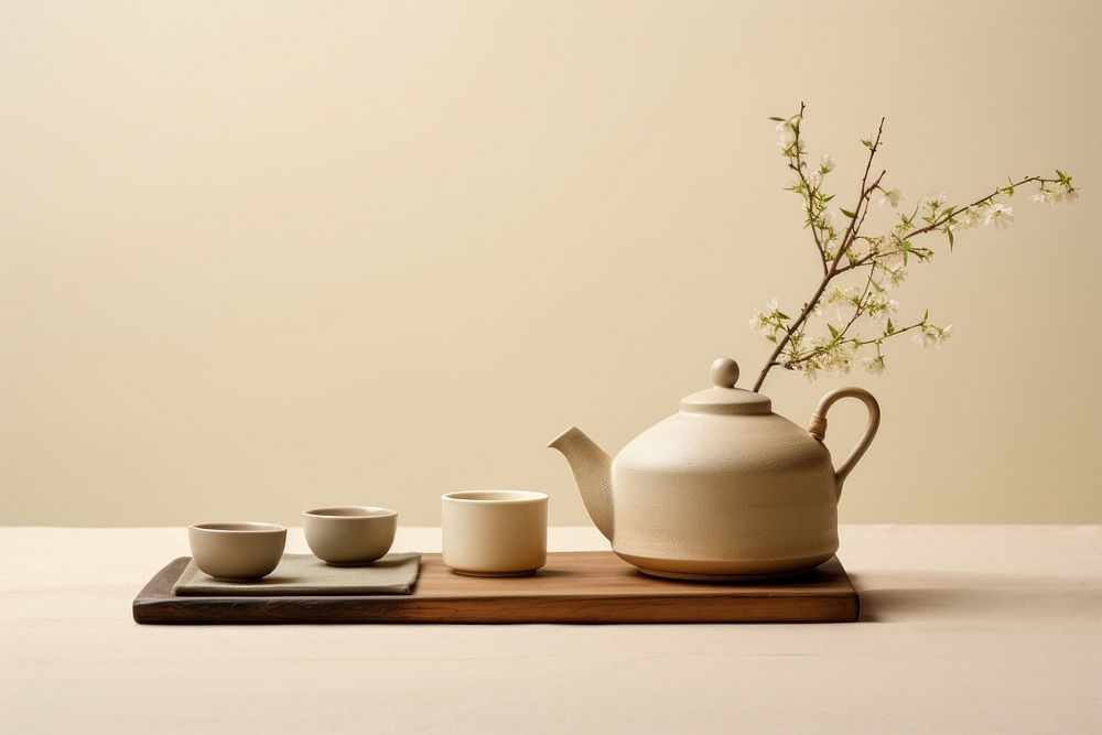 Japanese tea ceremony set pottery teapot flower. 