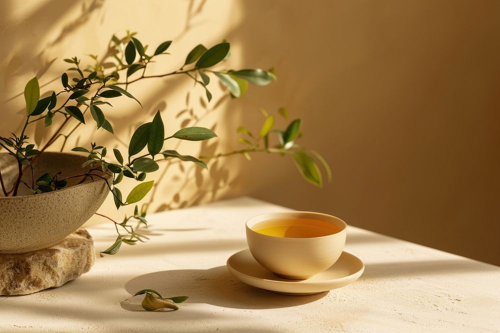 Japanese green tea product table drink plant. AI generated Image by rawpixel.