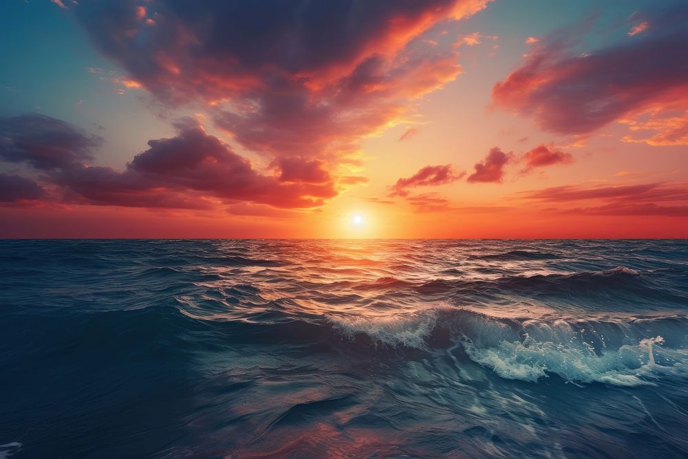 Scenery sunset sky and the sea landscape outdoors horizon. AI generated Image by rawpixel.