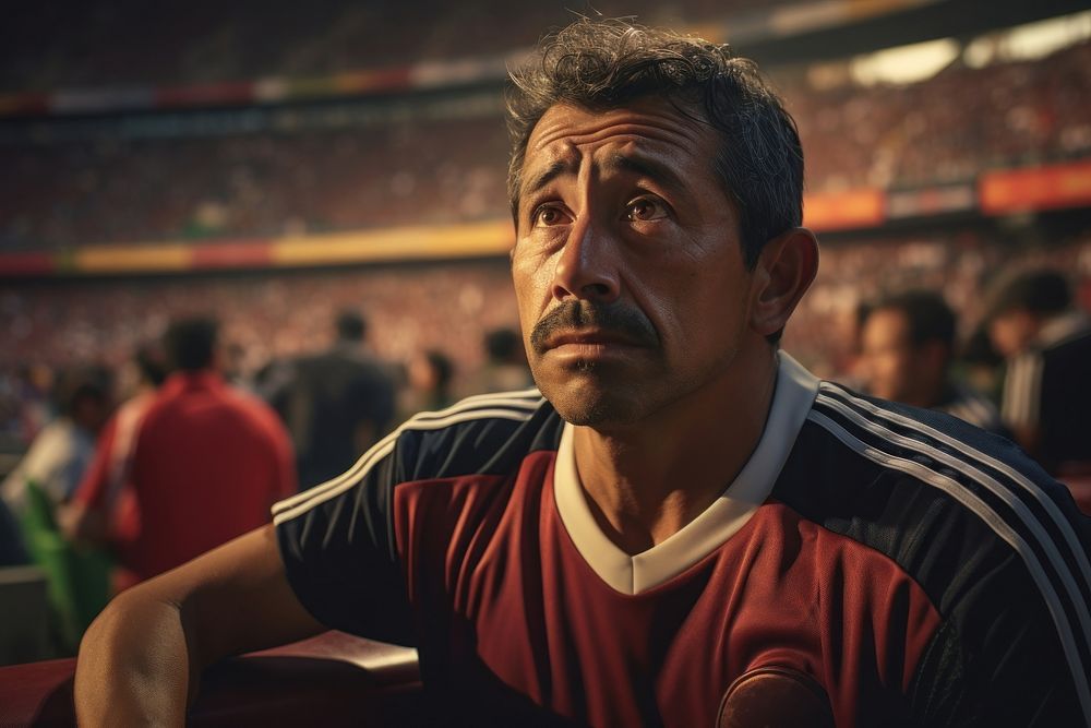 Mexican man sad at football game in stadium portrait sports adult. AI generated Image by rawpixel.