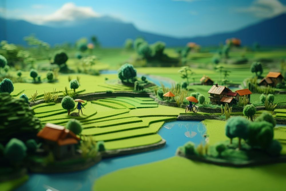 Simplified paddy field in Japan green landscape outdoors. AI generated Image by rawpixel.