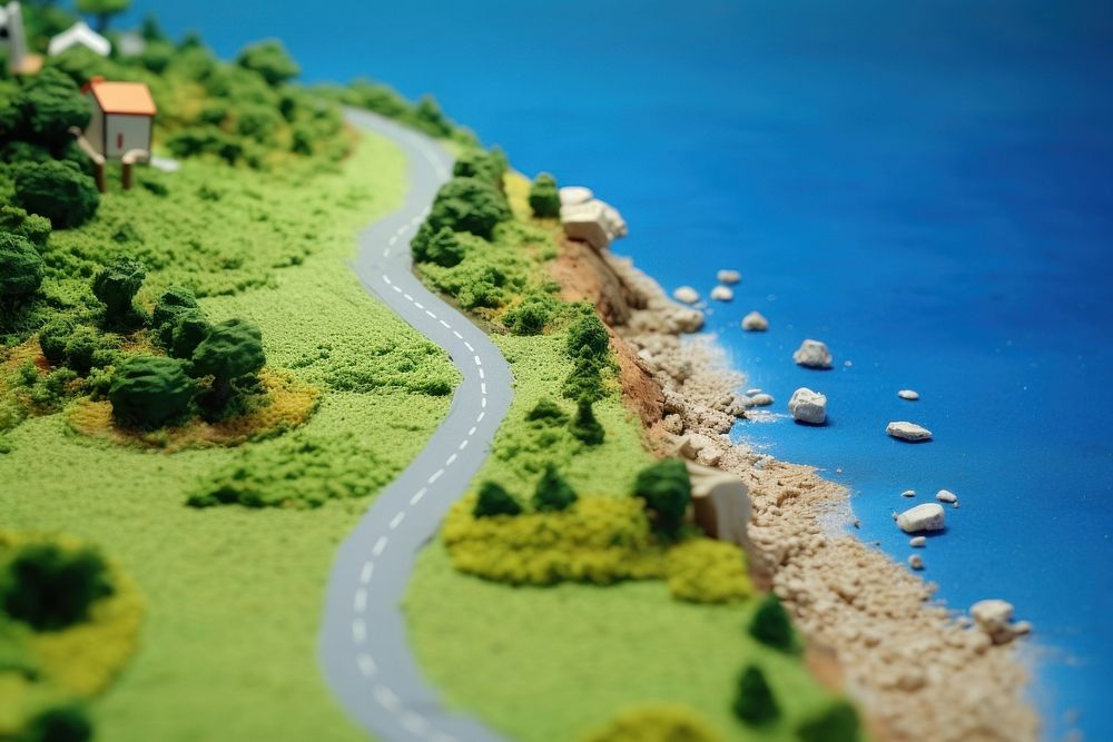 Simplified road by the coast in Japan outdoors nature green. AI generated Image by rawpixel.