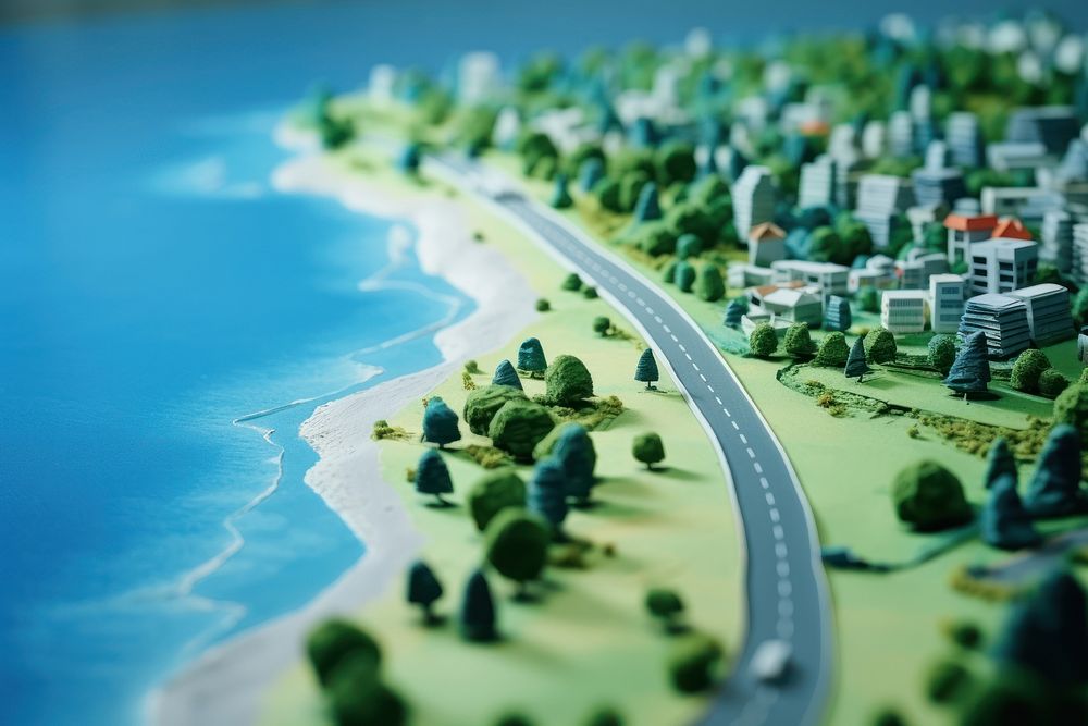 Simplified road by the coast in Japan outdoors green land. AI generated Image by rawpixel.
