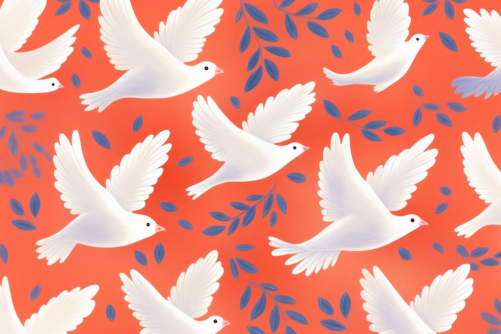 White dove pattern bird red backgrounds. AI generated Image by rawpixel.