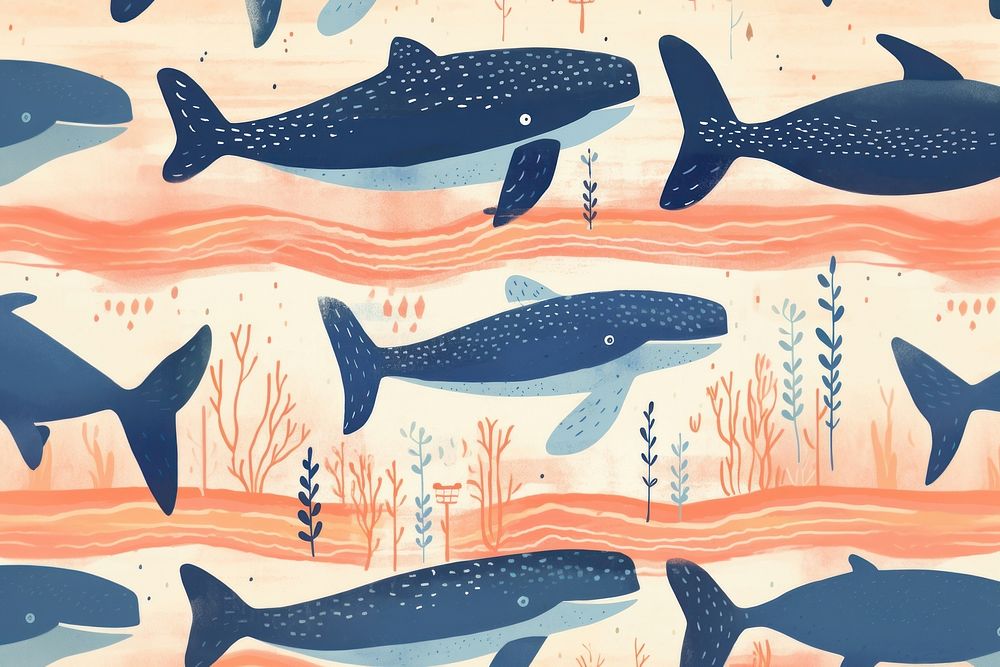 Whale pattern animal mammal fish. AI generated Image by rawpixel.