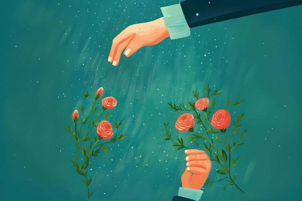 Hand holding rose pattern outdoors flower plant. AI generated Image by rawpixel.