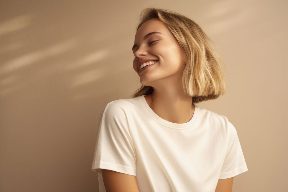 A woman talking to someone laughing blonde smile. AI generated Image by rawpixel.