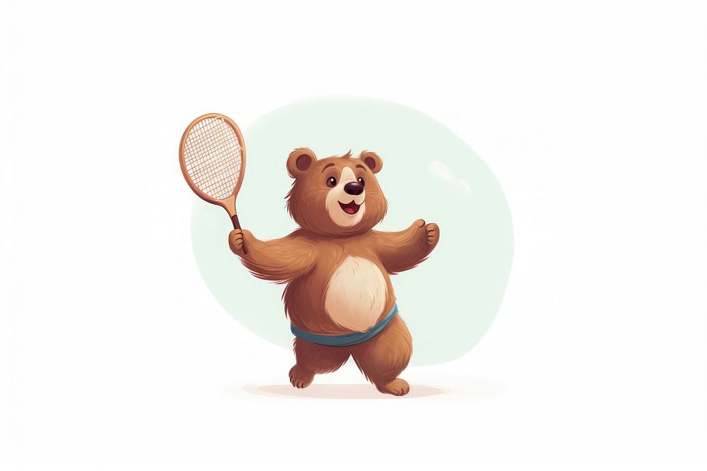 Badminton tennis racket bear. AI generated Image by rawpixel.