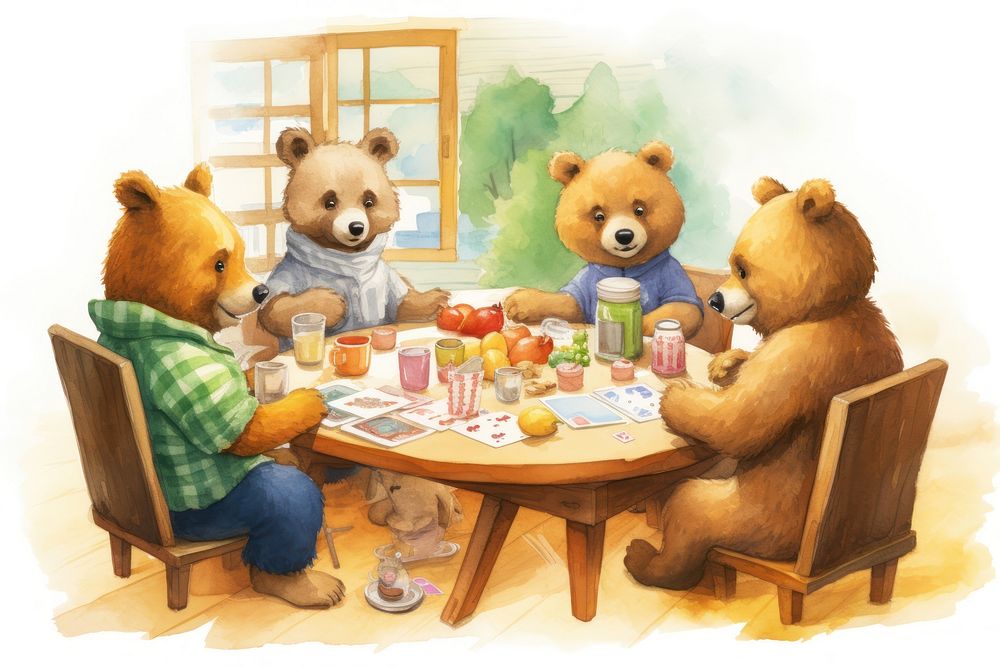 Bear family table furniture chair. AI generated Image by rawpixel.