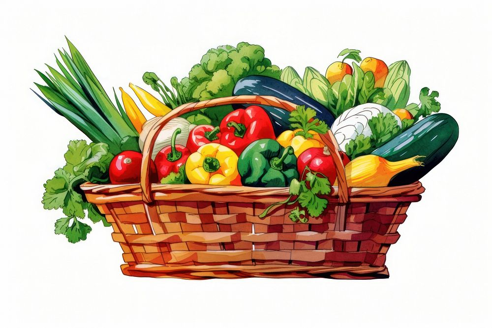 Market basket food white background. AI generated Image by rawpixel.