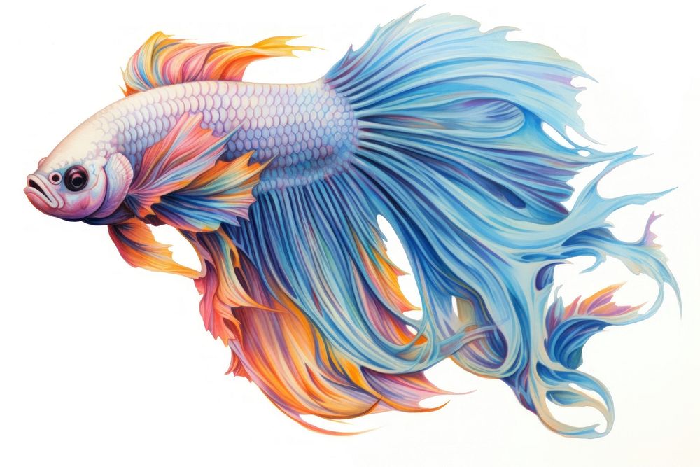 Betta fish animal white background vibrant color. AI generated Image by rawpixel.