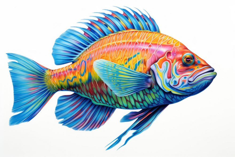 Deep fish animal art white background. AI generated Image by rawpixel.