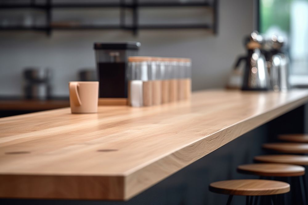 Coffee shop wood furniture hardwood. AI generated Image by rawpixel.