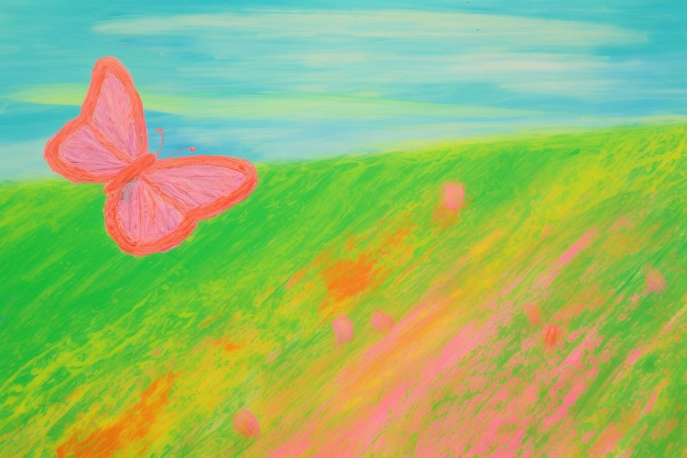 Butterfly painting drawing meadow. AI generated Image by rawpixel.
