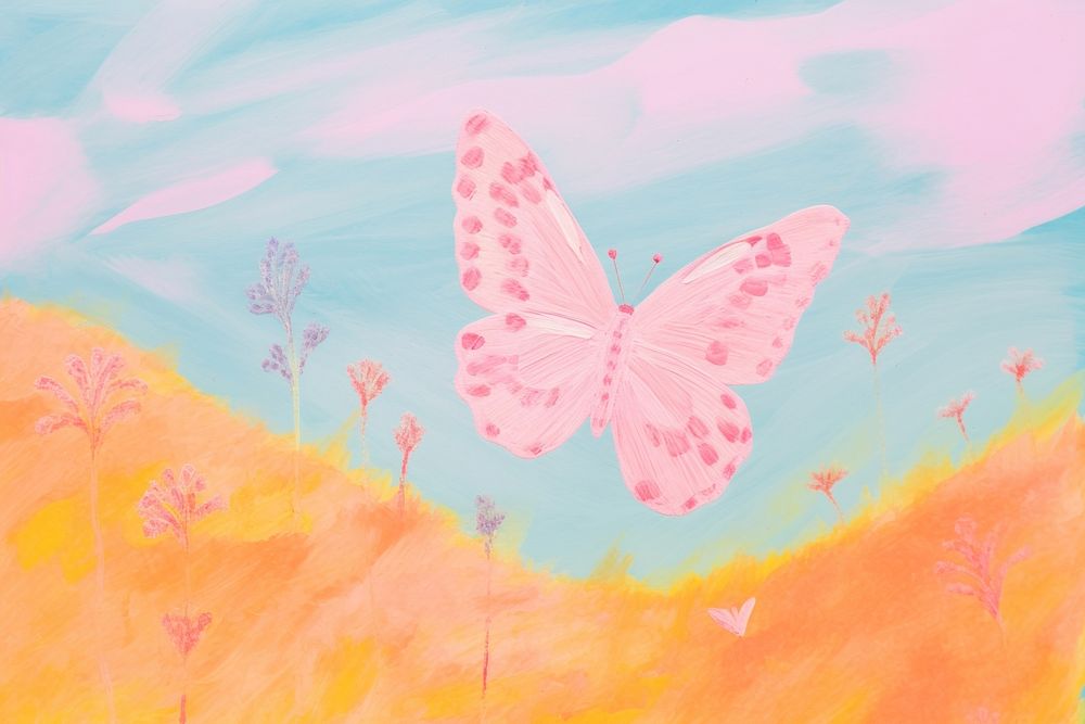 Butterfly painting drawing flower. AI generated Image by rawpixel.