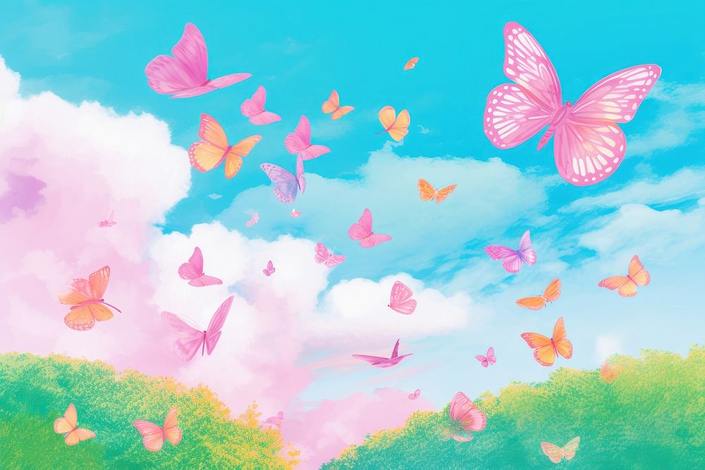 Butterflies flying outdoors nature. AI generated Image by rawpixel.