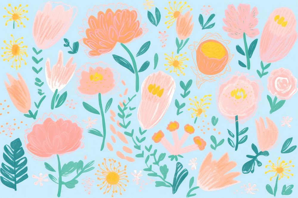 Flowers backgrounds pattern drawing. AI generated Image by rawpixel.