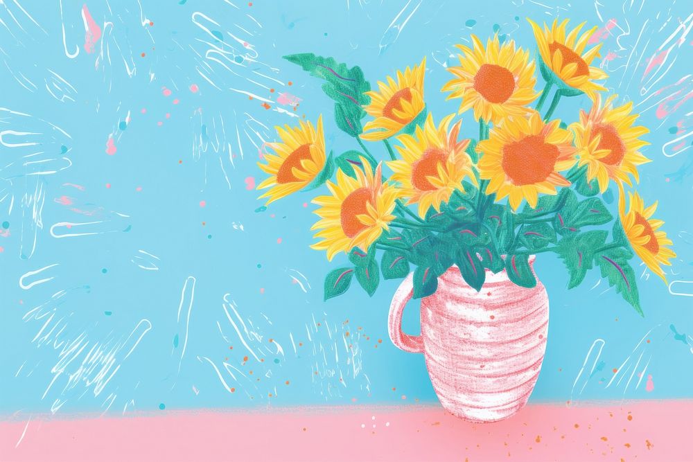 Sunflower vase art painting plant. AI generated Image by rawpixel.