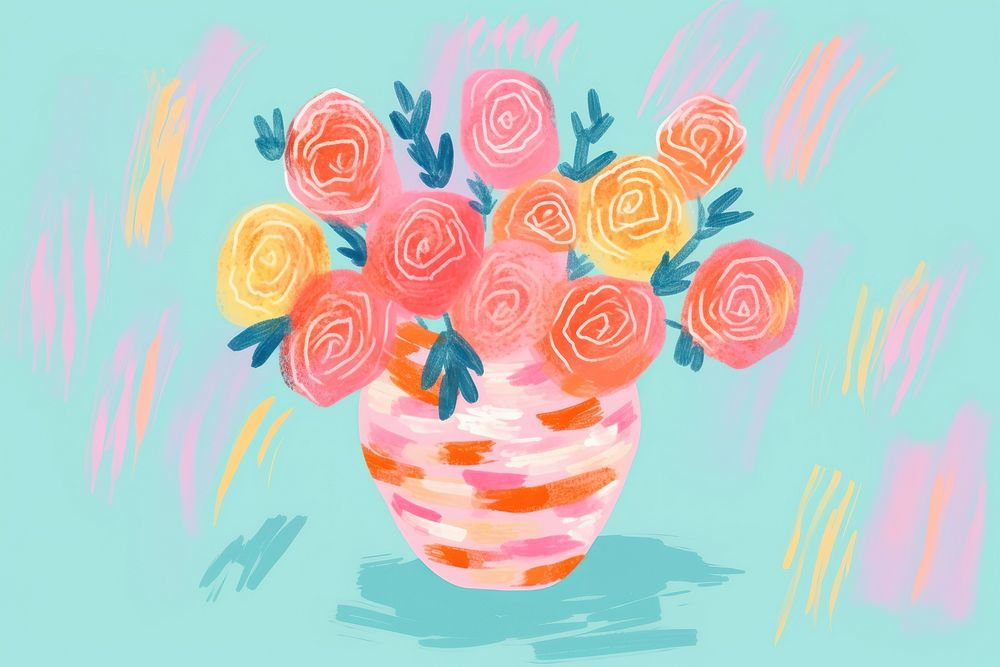 Rose vase art painting pattern. AI generated Image by rawpixel.