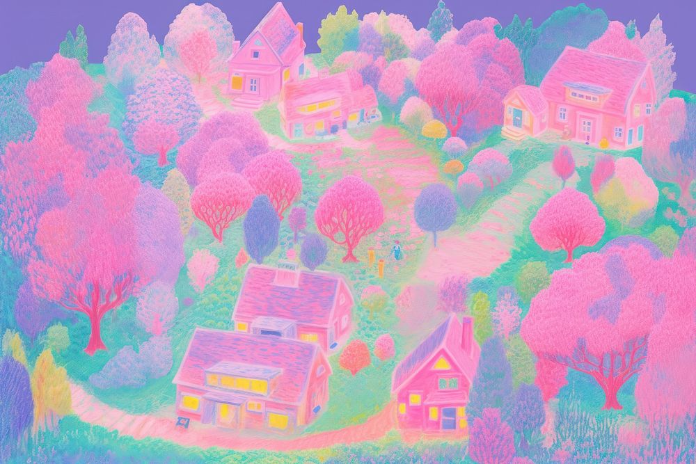 Village outdoors drawing purple. AI generated Image by rawpixel.
