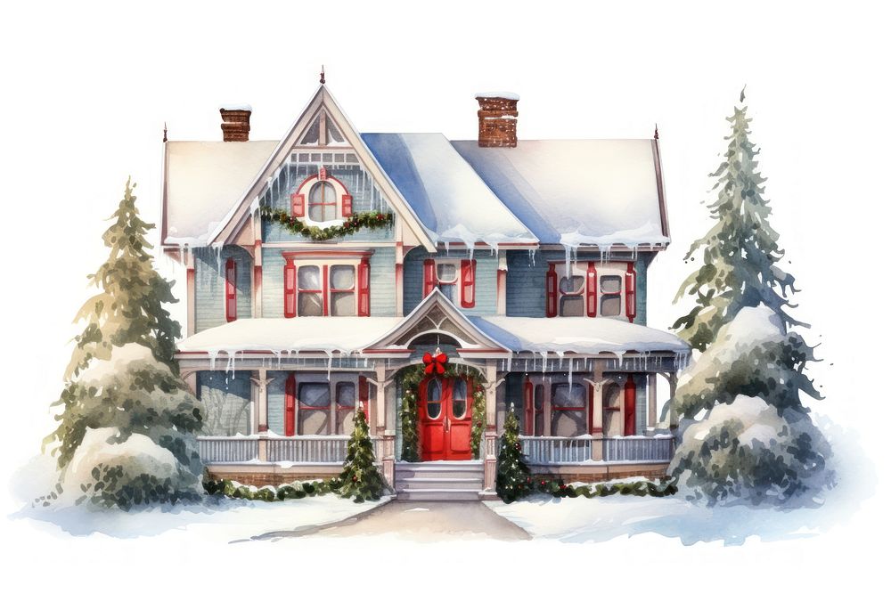 Vintage House with Christmas tree house architecture christmas. AI generated Image by rawpixel.