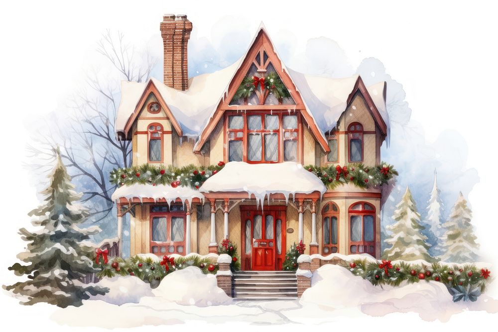 Vintage House house architecture christmas. AI generated Image by rawpixel.