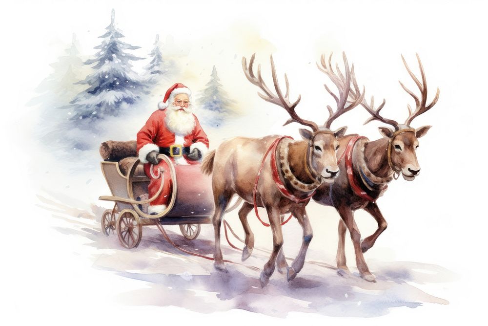 Christmas santa and reindeer vehicle mammal animal. AI generated Image by rawpixel.