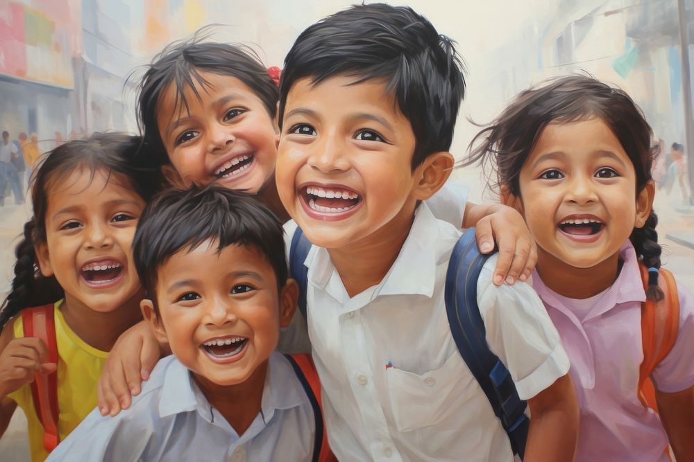 Smiling happy fun children. AI generated Image by rawpixel.