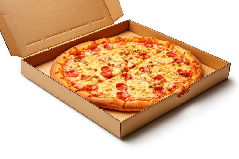 Empty pizza box food white background pepperoni. AI generated Image by rawpixel.