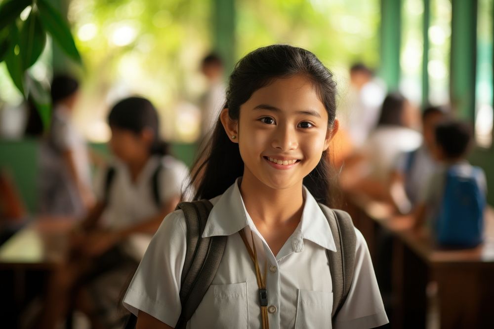 Southeast Asian student school child smile. AI generated Image by rawpixel.