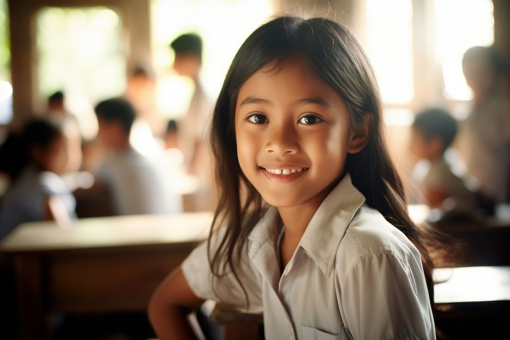 Southeast Asian student school portrait smile. AI generated Image by rawpixel.