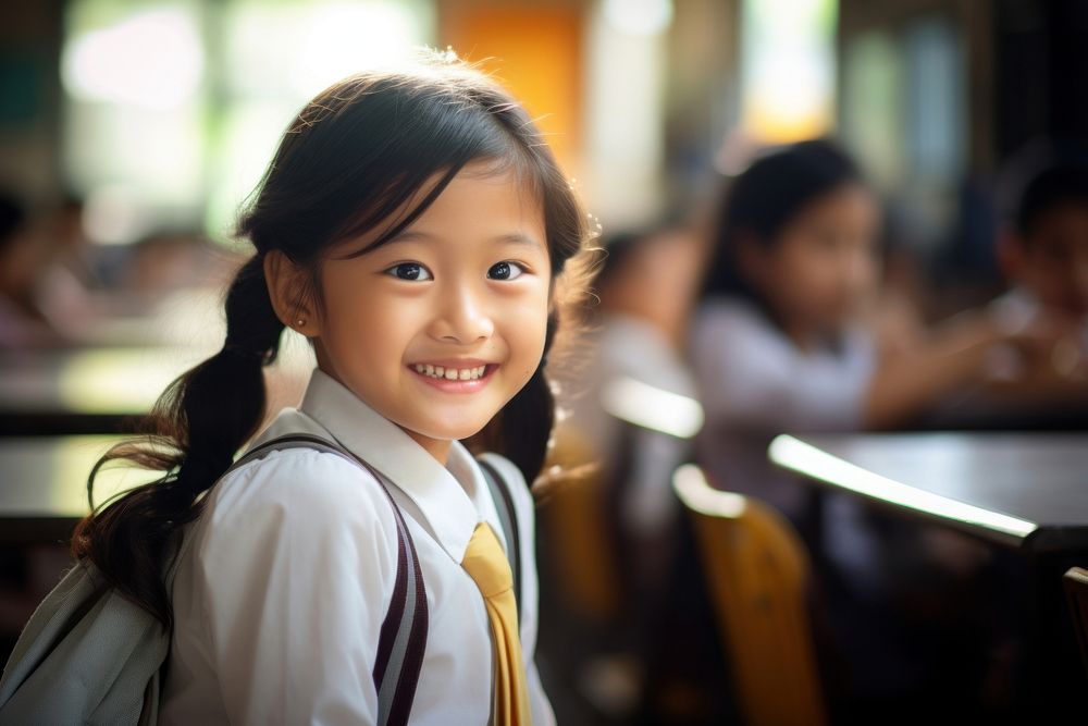 Southeast Asian student school smile happy. AI generated Image by rawpixel.