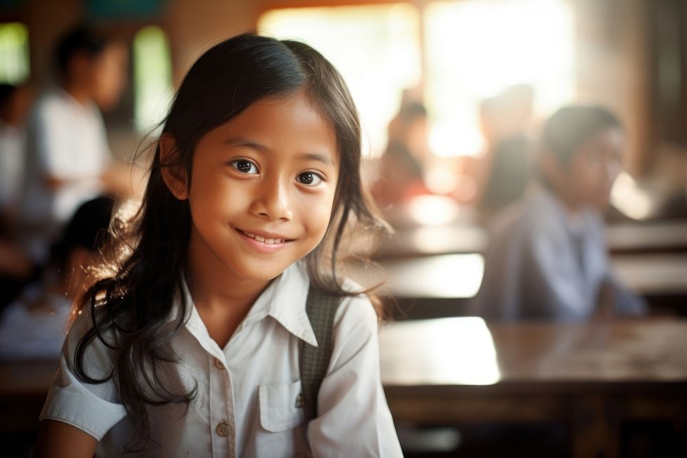 Southeast Asian student school smile child. AI generated Image by rawpixel.