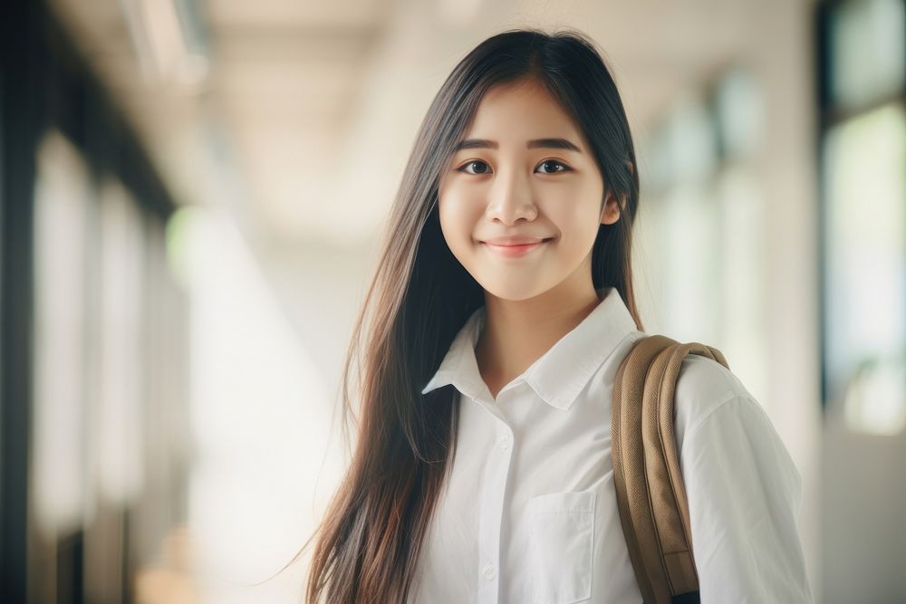 Southeast Asian student smile happy girl. AI generated Image by rawpixel.