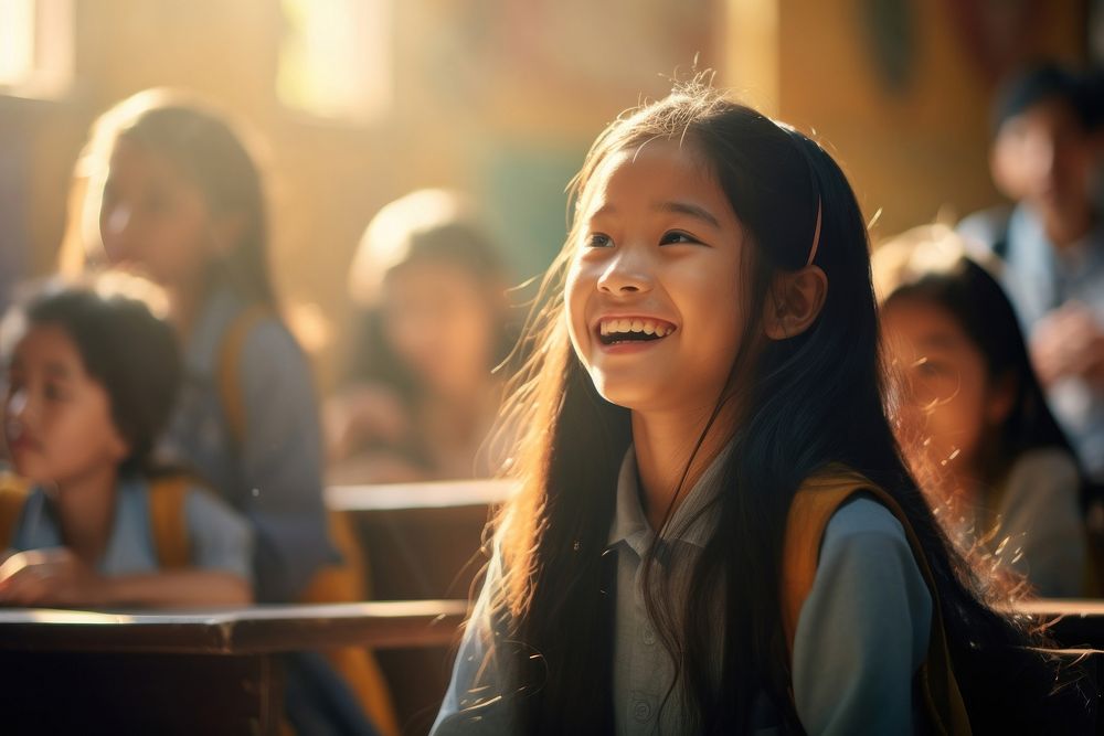 Southeast Asian student classroom happy girl. AI generated Image by rawpixel.