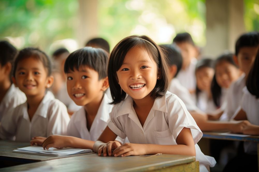 Southeast Asian students school child togetherness. AI generated Image by rawpixel.