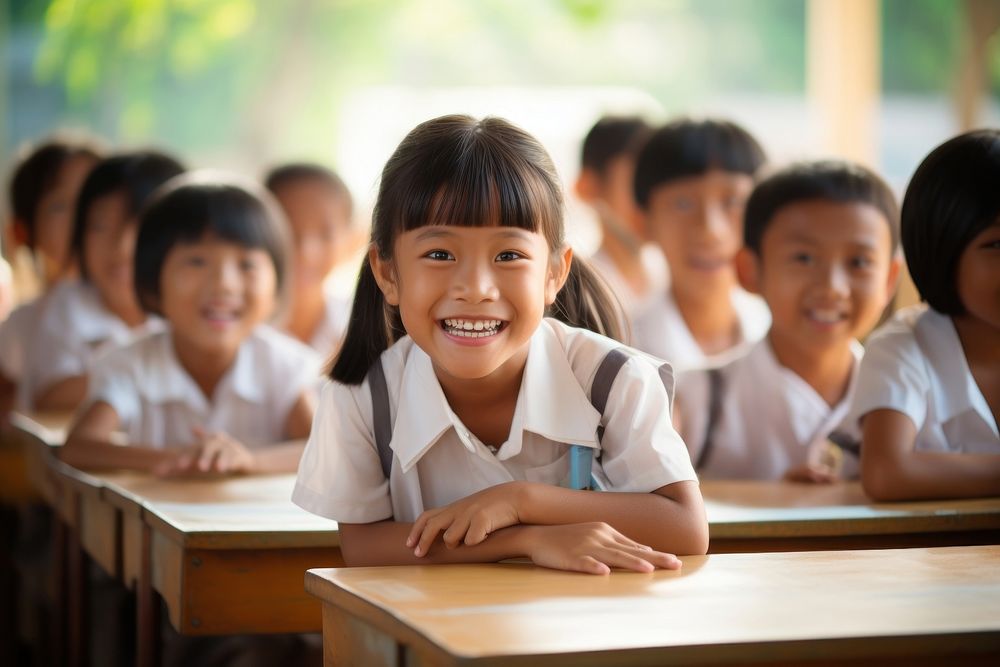 Southeast Asian students school child togetherness. AI generated Image by rawpixel.