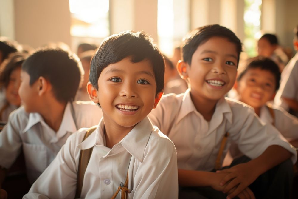 Southeast Asian students school architecture child. AI generated Image by rawpixel.