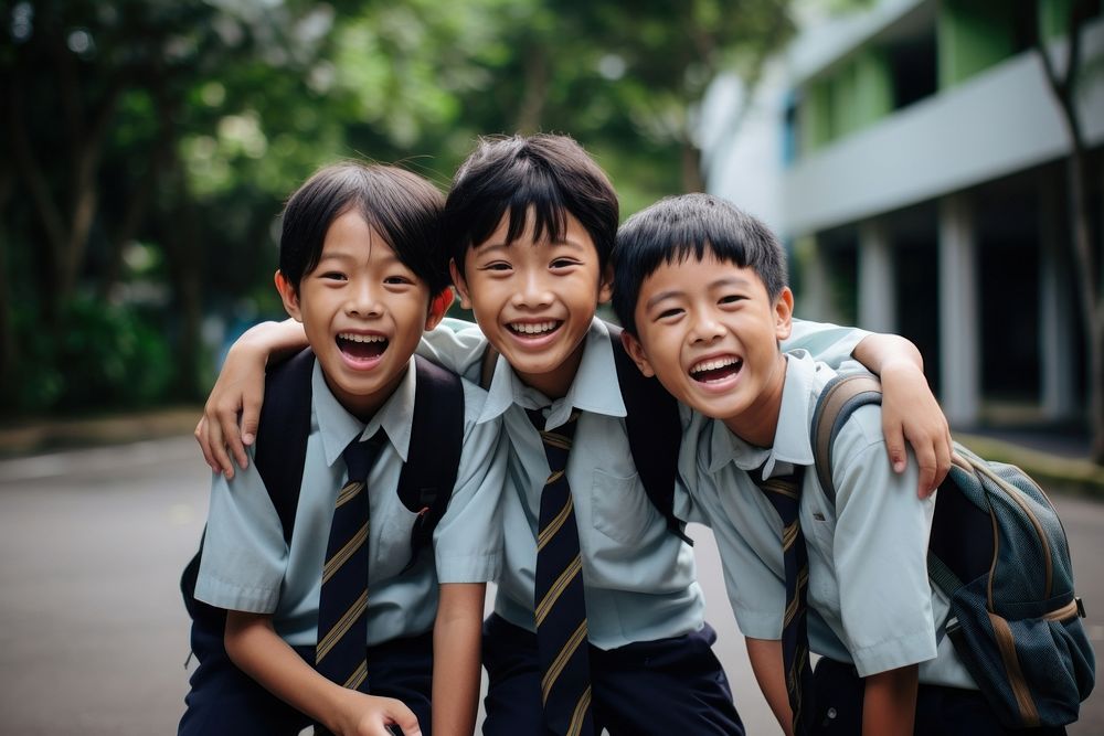 Southeast Asian students laughing school child. AI generated Image by rawpixel.