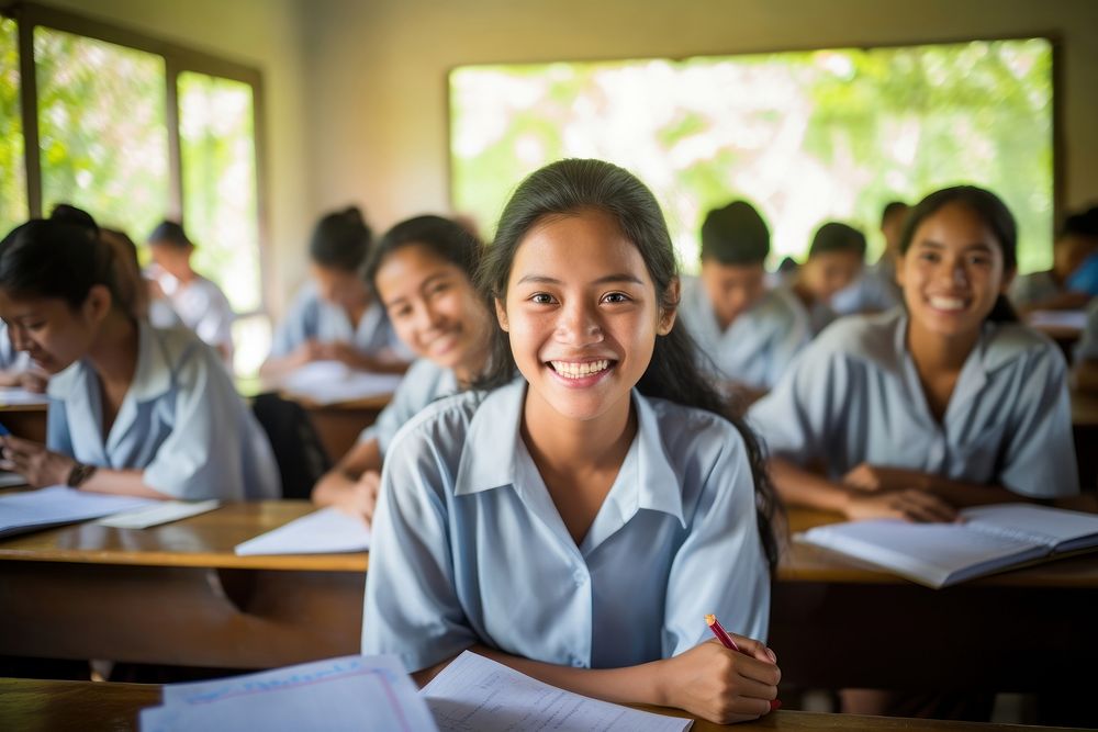 Southeast Asian students classroom adult togetherness. AI generated Image by rawpixel.
