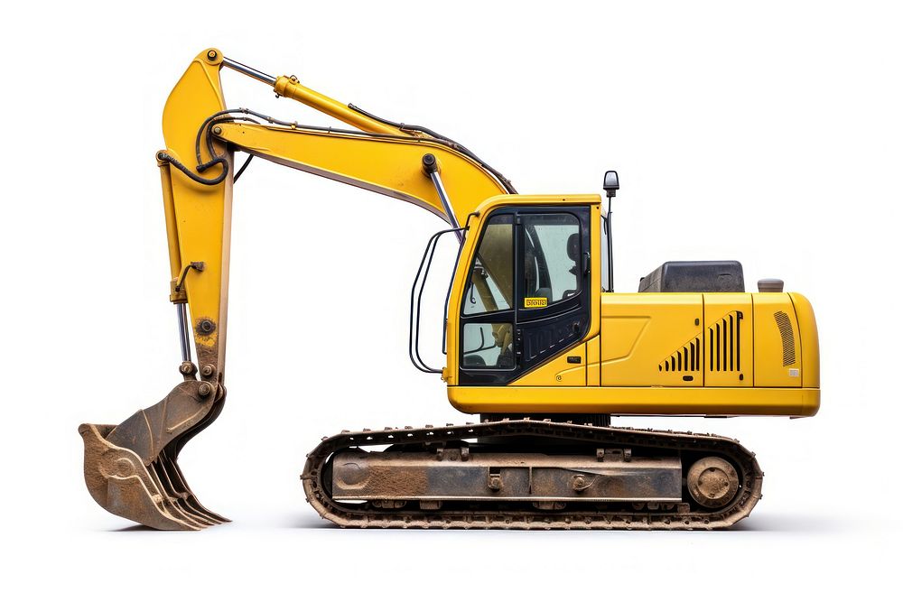 Wheeled excavator  white background construction. AI generated Image by rawpixel.