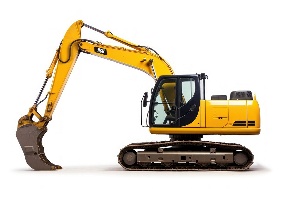 Wheeled excavator  white background construction. AI generated Image by rawpixel.