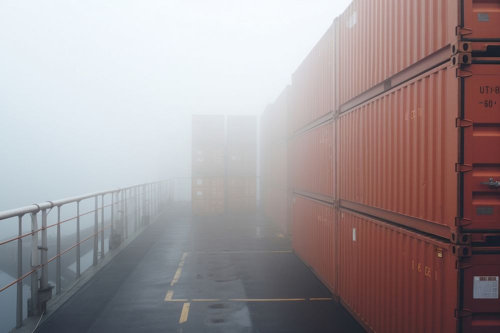 Containers on a cargo ship outdoors fog architecture. AI generated Image by rawpixel.