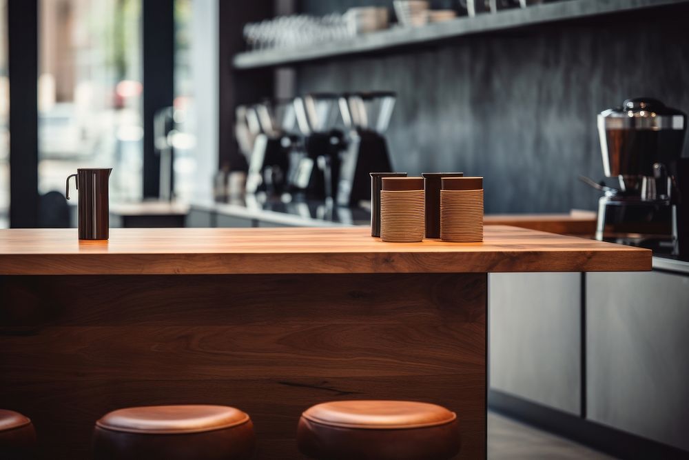Coffee shop wood bar furniture. AI generated Image by rawpixel.