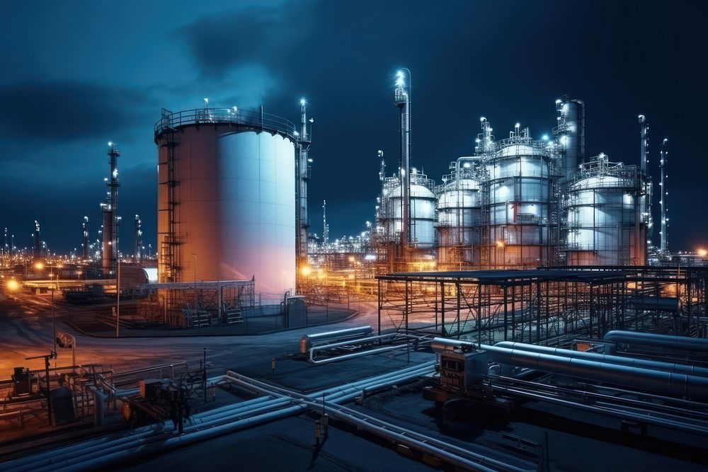 Oil and gas petrochemical industry refinery architecture factory. AI generated Image by rawpixel.