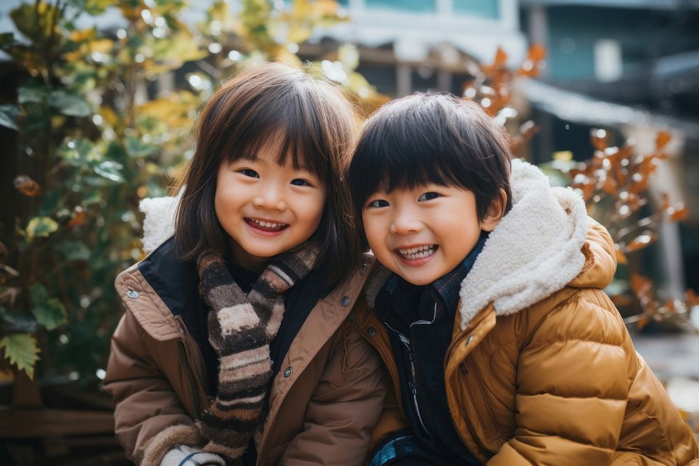 Asian children enjoying jacket winter coat. AI generated Image by rawpixel.